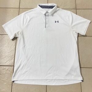 Under Armour Golf Polo Shirt White Textured Stripe Mens XL Loose Fit ShortSleeve
